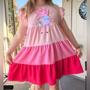 Pink Dress with Cartoon Pig Character